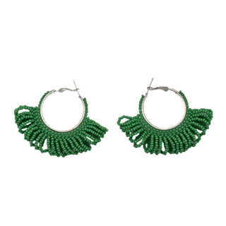 Green beaded hoop earrings